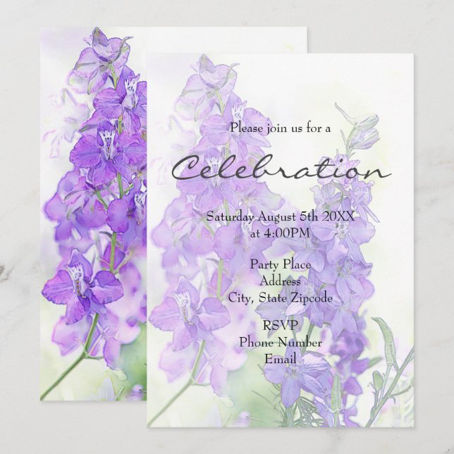 Invitation des Delphiniums d'aquarelle (Devant / Derrière)