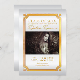 Invitation des diplômés en satin blanc et en or