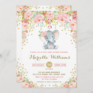 Invitation des éléphants floraux Boho Baby shower