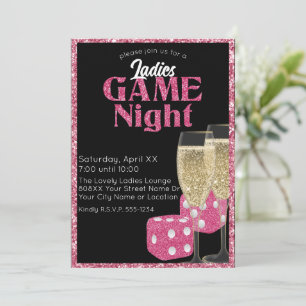 Invitation Dés en strass rose pour soirée entre dames sur fon