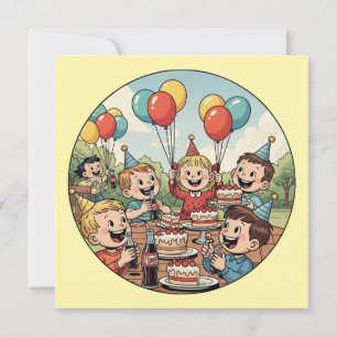 Invitation Des enfants profitant de leurs gâteaux, sodas et b