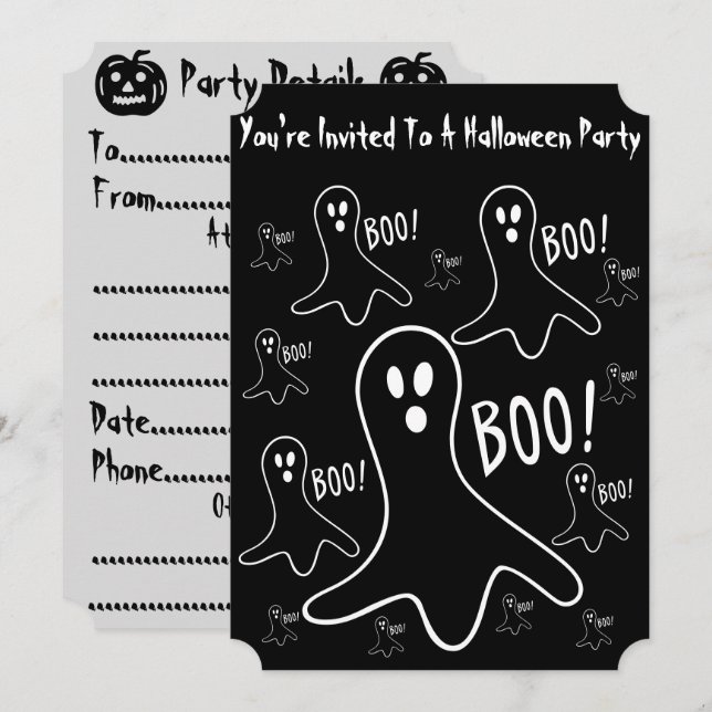 Invitation des fantômes rigolots criant boo pour halloween (Devant / Derrière)