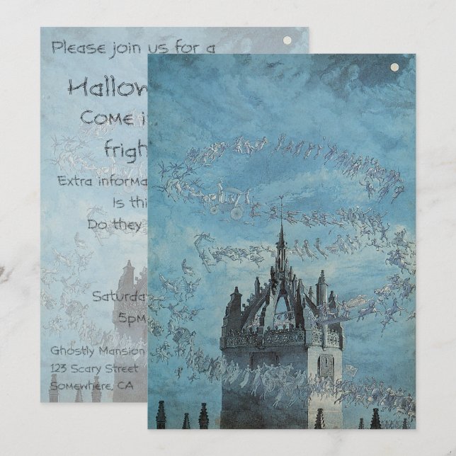 Invitation Des fantômes volent autour d'une tour de l'église  (Devant / Derrière)