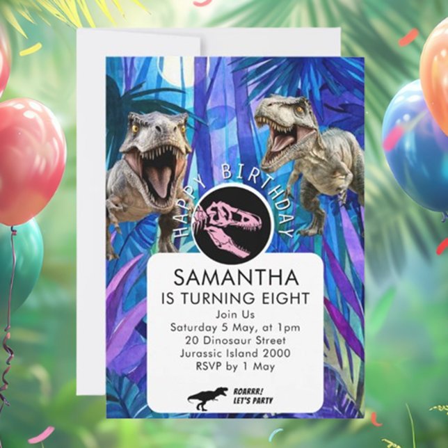 Invitation Des filles ROAR-some Fête d'anniversaire dinosaure (Invite guests to an epic dino-themed celebration with our ROAR-some Girls Dinosaur Invitation)
