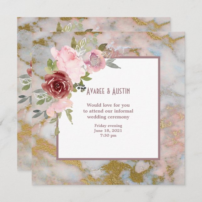 Invitation des fleurs d'aquarelle Mariage informel (Devant / Derrière)