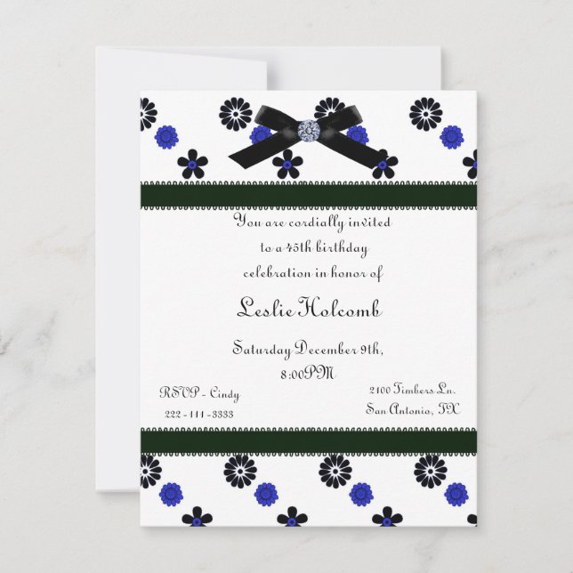 Invitation des fleurs funky bleues et noires (Devant)