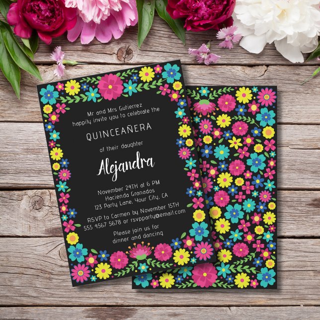 Invitation des fleurs mexicaines colorées quinceañ (Créateur téléchargé)