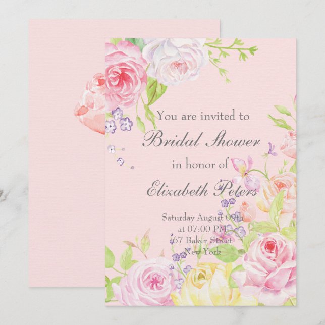 Invitation des fleurs Roses d'été (Devant / Derrière)