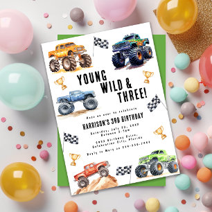 Invitation Des gosses jeunes sauvages et trois camions monstr