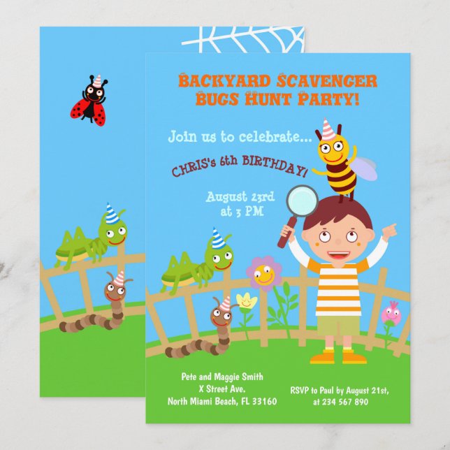 Invitation Des insectes fouilleurs de jardin chassent une fêt (Devant / Derrière)