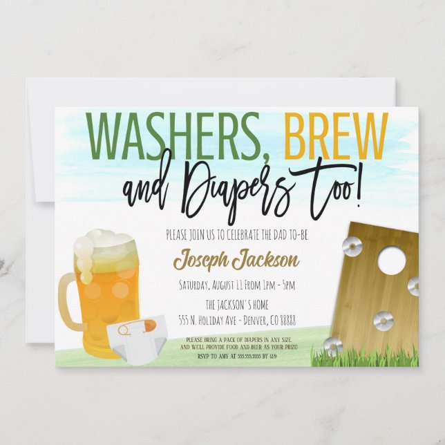 Invitation des lave-linge et Baby shower de bière (Devant)