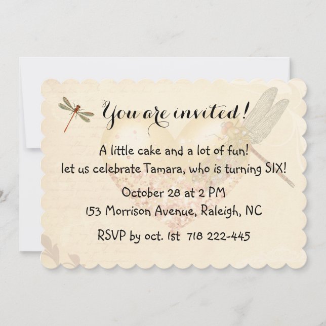 Invitation des libellules et des ballons d'anniver (Devant)