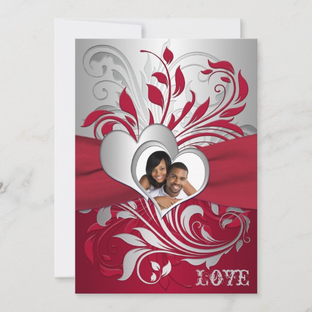 Invitation Des manuscrits rouges, argentés, des coeurs Invita (Devant)