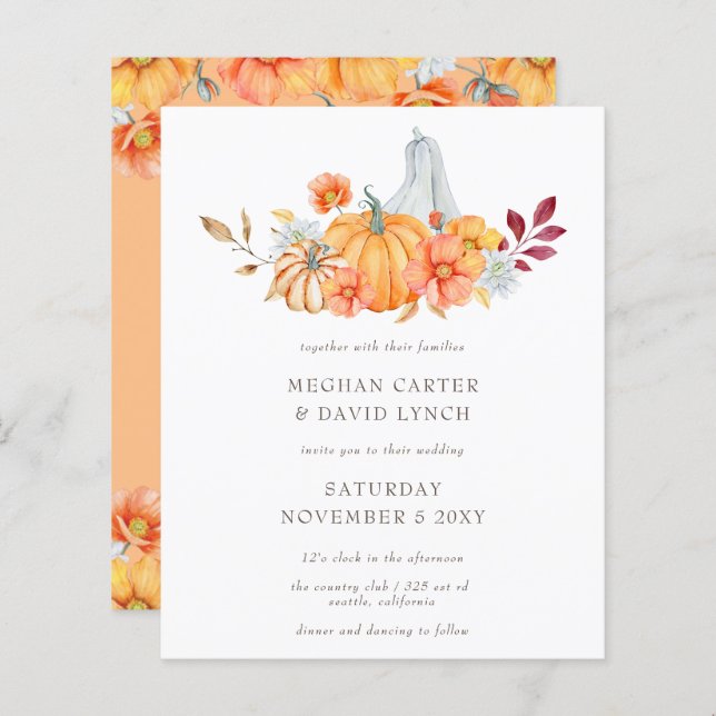Invitation des Mariages de automne Citrouilles du  (Devant / Derrière)