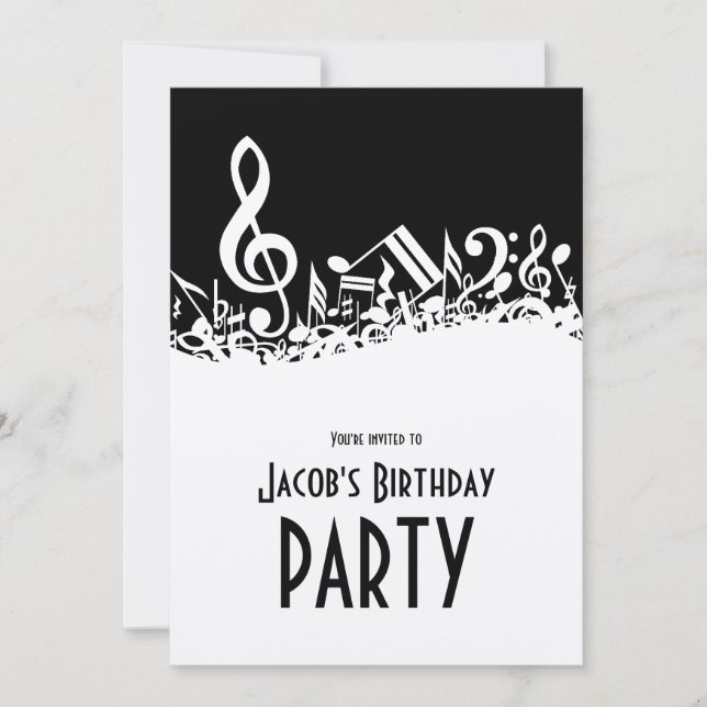 Invitation Des notes musicales blanches sur le noir (Devant)
