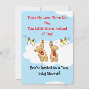 Invitation des ours à Baby shower jumeau