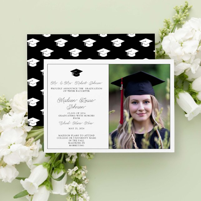 Invitation Des parents Black & White Photo Graduation (Marking Milestones with Grace. #GradSuccess)