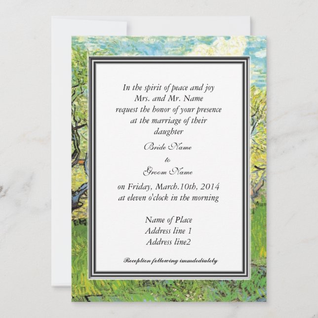 Invitation des parents de la mariée, verger de van (Devant)