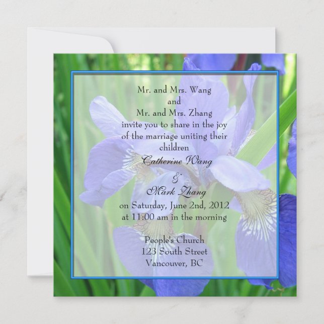 Invitation des parents des mariés, iris bleu (Devant)