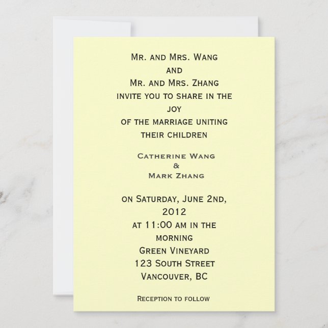 Invitation des parents des mariés, mariage (Devant)