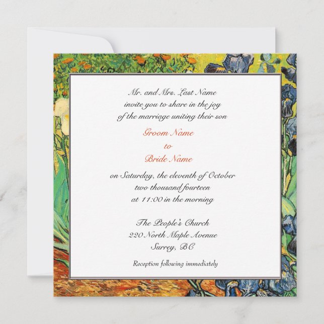 Invitation des parents du marié, van Gogh, Iris (Devant)