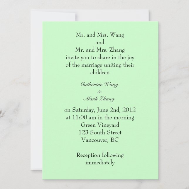 Invitation des parents mariés et mariés, mariage (Devant)