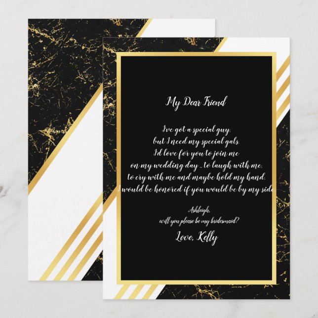 Invitation Des rayures de marbre doré typograp seront ma demo (Devant / Derrière)