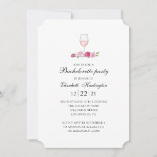 Invitation Des roses roses et du vin. Enterrement de vie de j