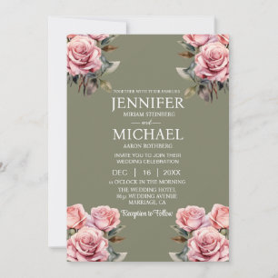 Invitation des roses roses vertes Sage