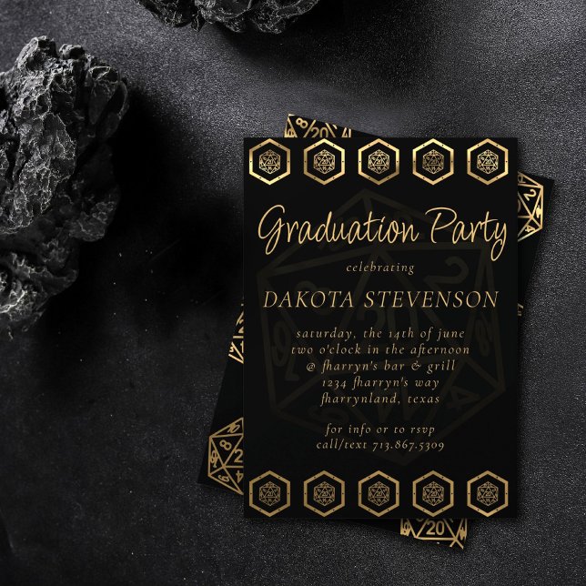 Invitation Dés RPG | Gold Imaginaire Tabletop Gamer Graduatio (Créateur téléchargé)
