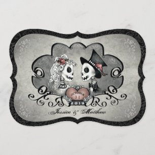 Invitation Des squelettes Gris Noir et Blanc Mariage au coeur