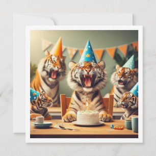 Invitation Des tigres fêtent leur anniversaire en photo de ti