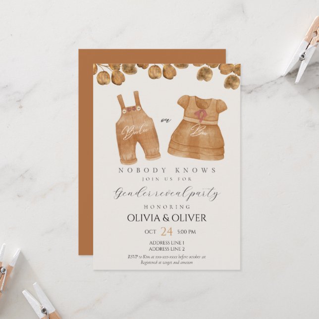 Invitation Des vêtements de bébé amusants révèlent le genre (Devant/Arrière en situation)