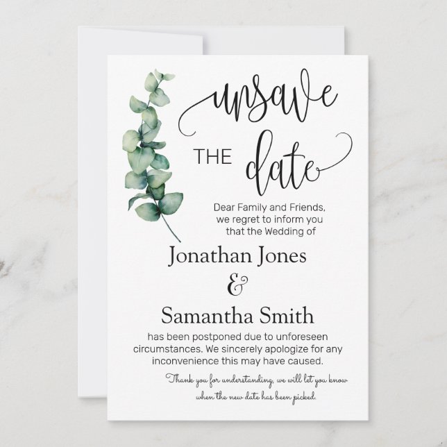 Invitation Désenregistrer les dates mariage date changer vert (Devant)