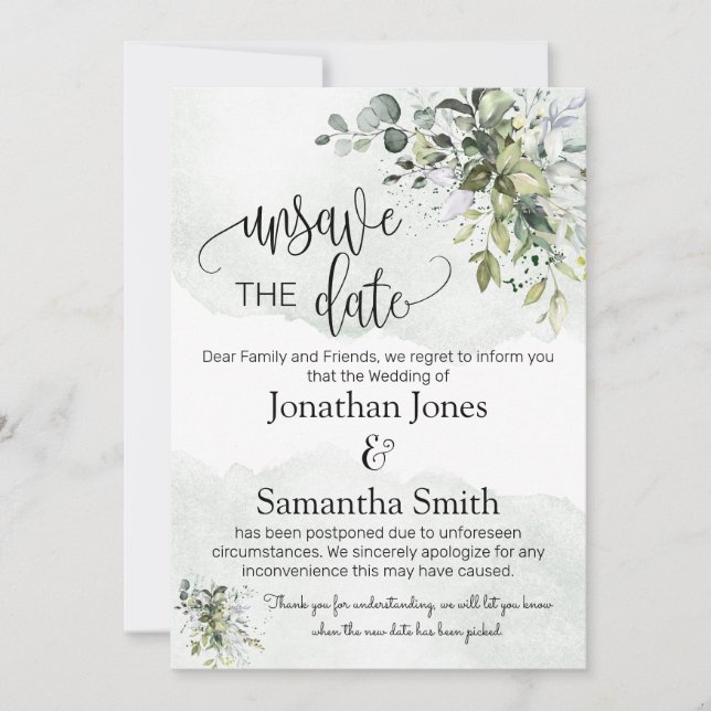 Invitation Désenregistrer les dates mariage date modifier euc (Devant)