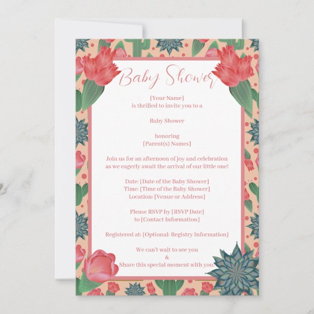 Invitation Desert Blush rose Girl Baby shower (Devant)