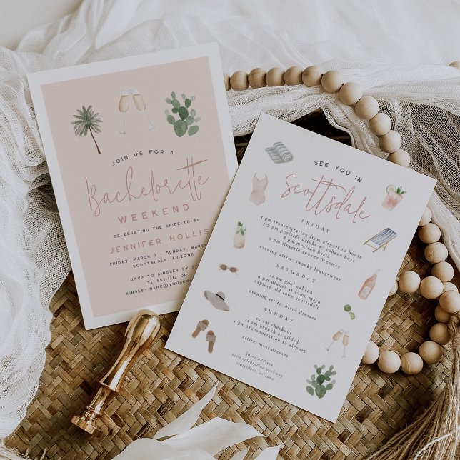 Invitation Desert Boho Bachelorette Week-end Itinéraire & (Créateur téléchargé)