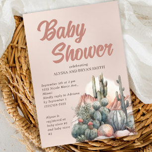Invitation Désert Boho Chic Cactus Baby shower en terre cuite