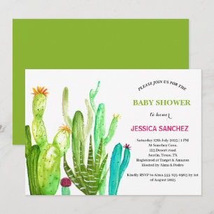 Invitation Desert Cactus Boho Bohemian Watercolor Baby shower