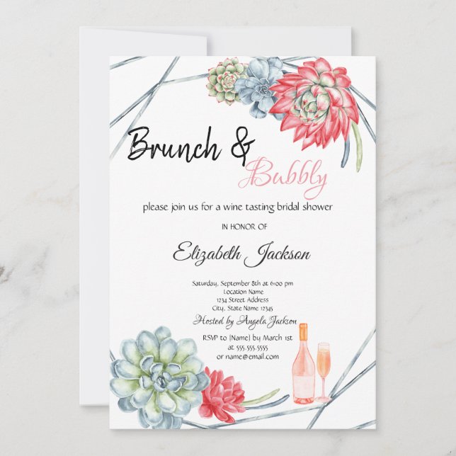 Invitation Désert Cactus Rouge Brunch & Bulles Mariage (Devant)