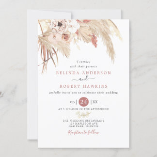 Invitation Desert Dusty Rose Boho Pampas Mariage en herbe