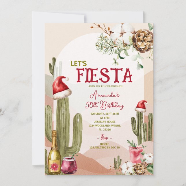 Invitation Désert Fête Cactus Noël 50e anniversaire (Devant)