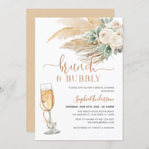 Invitation Desert Green Boho Pampas Grass Brunch & Bubbly