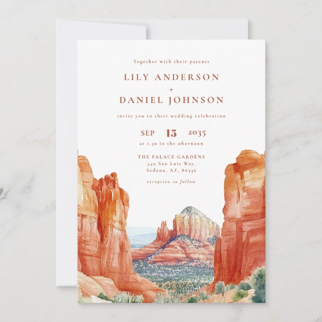 Invitation Desert Mountain Watercolor  All In One Wedding (Devant)