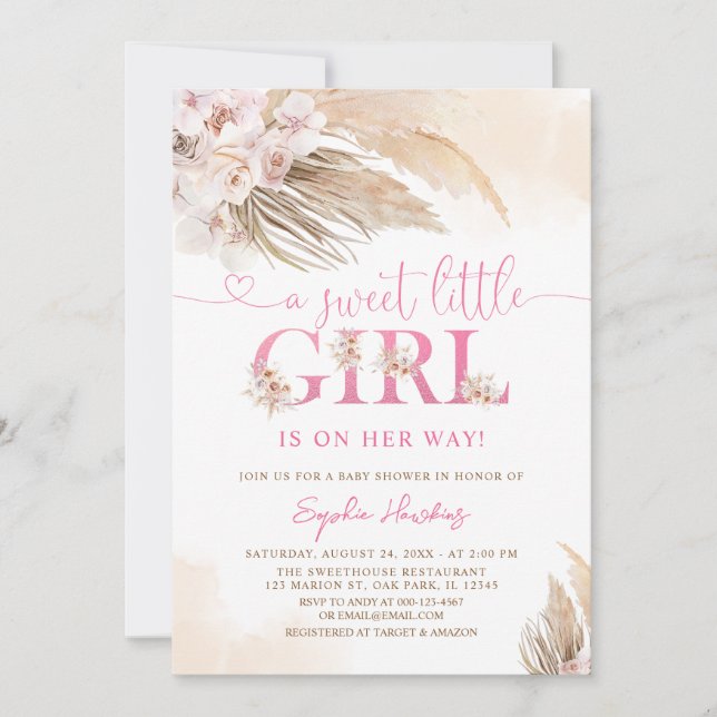 Invitation Desert Pampas Pampas Pampas Grass Girl Baby shower (Devant)