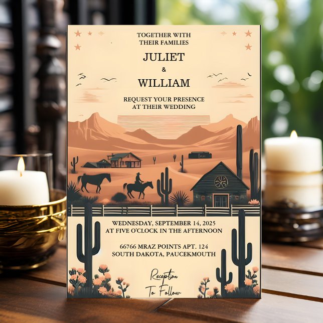 Invitation Desert Rodeo Retro Horse Rustic Western Mariage (Créateur téléchargé)