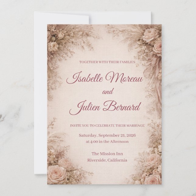 Invitation Desert Rose – Dune & Bloom Mariage (Devant)