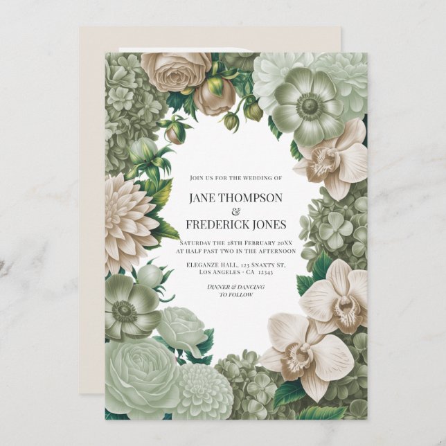 Invitation Desert Sage, Aloe Mist & Sandstone Beige Wedding (Devant / Derrière)