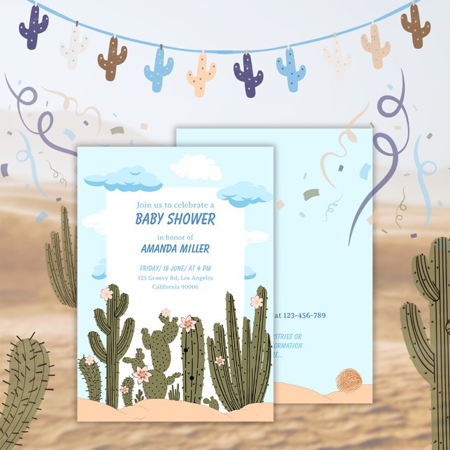 Invitation Désert sauvage avec Cactus Baby shower mignon (Créateur téléchargé)