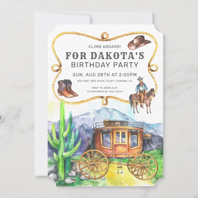 Invitation Desert Stagecoach Cowboy Fête d'anniversaire Invit (Devant)